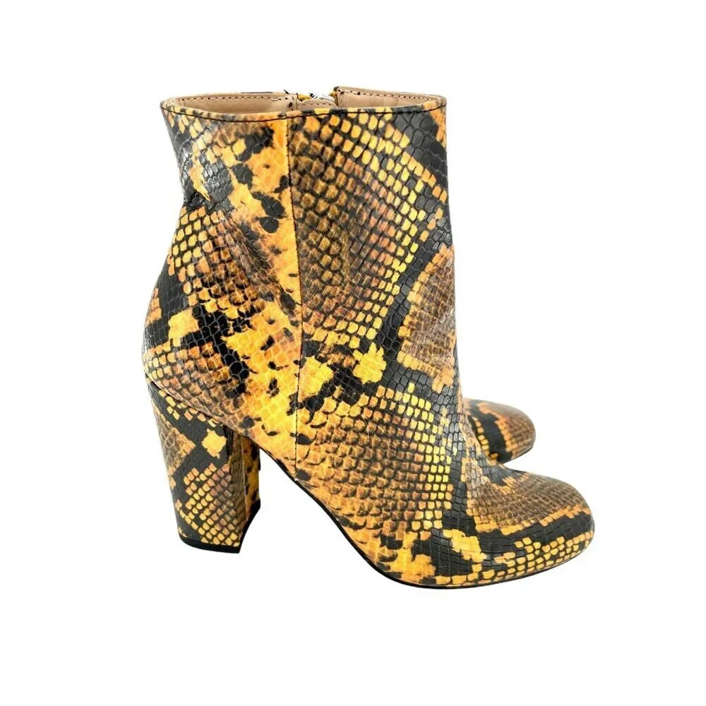 Steve Madden Pixie Ankle Boots Orange Black Snake Print Block Heel SZ 6.5